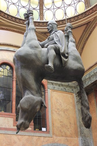 Much less creepy public art by David Cerny, featuring King Wenceslas riding an upside-down horse.